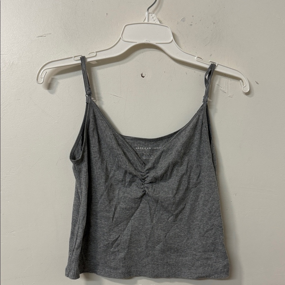 American Eagle Outfitters Gray Ruched Tank Top